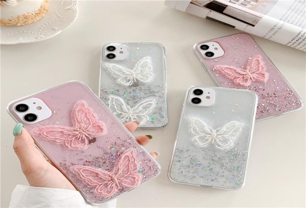 Case de mariposa de bordado de lindos 3D lindo para iPhone 12 11 Promax 12pro 12mini x xs xr 6 7 8 más SE 20 bling Soft Telep Cover1658230