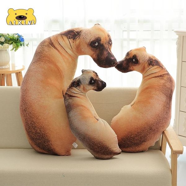 3D mignon réaliste courbure chien imprimé coussin drôle tête de chien en peluche coussin en peluche animal en peluche décor pour la maison enfants cadeau 240226