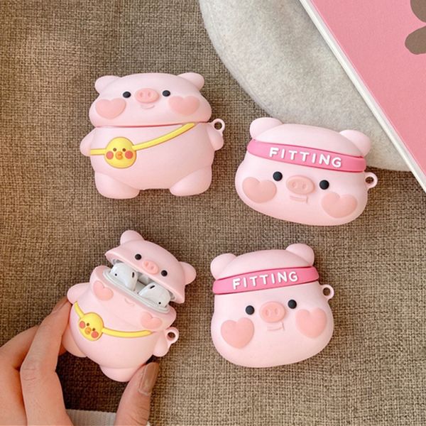 3D Mignon Belle Rose Petit Cochon Tête Sac À Dos Écouteurs Housse de Protection pour Apple Bluetooth Écouteurs AirPods 1 2 Pro Étui Complet