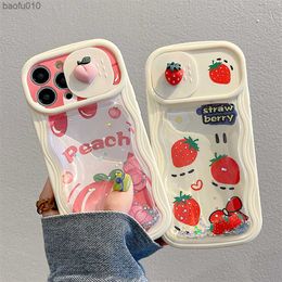 3D Cute Peach Funny Strawberry Cartoon Liquid Quicksand Bling Glitter Phone Case para iPhone 14 13 12 11 Pro Max Soft Back Cover L230619