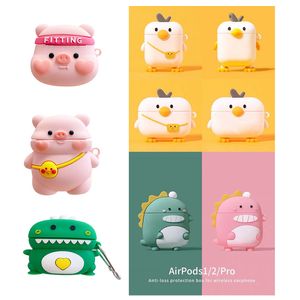 3D mignon cochon canard packsack amour dinosaures écouteurs étuis couverture en silicone souple chute chute protection pour Apple Airpods 1 2 Pro étui