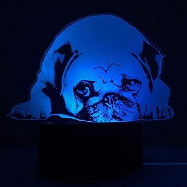 3D lindo pug perra noche luz táctil escritorio óptico lámparas de ilusión 7 luces cambiantes de color decoración de Navidad regalos de cumpleaños227l