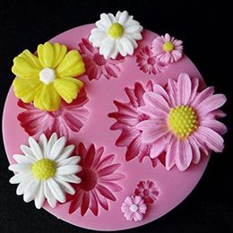 Moldes de silicona de flores de margarita 3D pastel de fondant