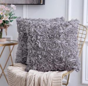 3D décoratif romantique stéréo en mousseline de soie Rose fleur taie d'oreiller solide taie d'oreiller carrée pour canapé chambre voiture coussin Cover4645047