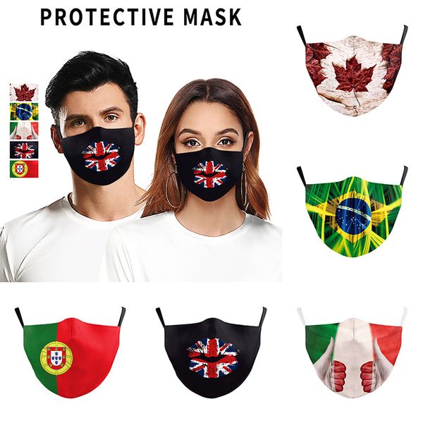 Impression numérique 3D Le drapeau du Canada Brésil Italie Angleterre masque facial de mode masque de protection réglable anti-poussière avec masques filtrants PM2,5