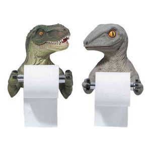 Titular de papel de rollo de dinosaurio 3D Montado en la pared Estante de papel higiénico Tyrannosaurus Titular de toallas de tejido decorativo para el baño Hogar 211101