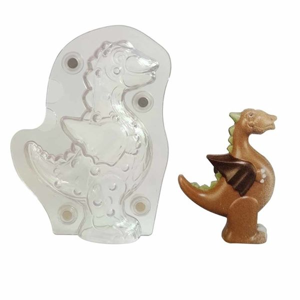 Moldes de chocolate de policarbonato con forma de dinosaurio 3D sin imán PC molde de chocolate para hornear dulces pastel decoración herramienta de pastelería Y200612