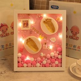 3D DIY Baby Hand Print and Footprint Soft Clay Photo Frame For Newborn Milestone Cards Infant Hand Casting Kit Baby Souvenir Set 201211