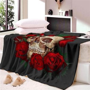 3D bricolage personnalisé sieste couverture Super doux confortable velours en peluche jeter couverture couvre-lit Floral crâne moderne ligne Art Sherpa voyage 220616