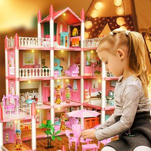3D DIY Droom Prinses Kasteel Villa Montage Poppenhuis Set Speelgoed Meisje Familie Speelgoed Kindermuziek Poppenhuis Montage Villahuis 240305