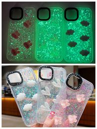 3D DIY Glow In The Dark Soft TPU Cases pour iPhone 15 Plus 14 Pro Max 13 12 11 Coeur Amour Nuage Lapin Bling Luxe Lumineux Dégoulinant Colle Feuille Confettis Paillettes Couverture de Téléphone