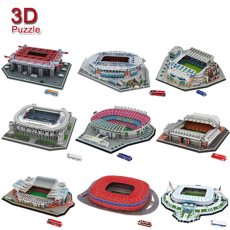 3D DIYパズル15スタイルワールドフットボールスタジアムヨーロッパフットボールスタジアムアセンデブルビルディングモデル子供の教育おもちゃ
