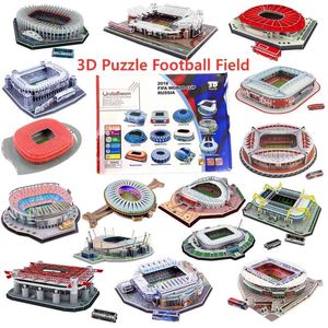 Puzzle 3D DIY 18 styles Stade de football de la Coupe du monde Stade de football européen assemblé modèle de construction jouet éducatif pour enfants X0522