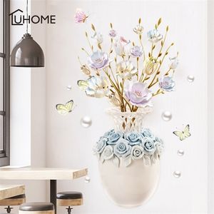 3D DIY Vase Fleur Stickers Muraux Creative Decal Home Decor Papier Peint Autocollant Salon Chambre Cuisine Autocollants T200601