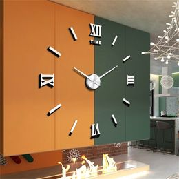 3D DIY Wall Clock Frameless grote moderne kunst wandklok huis decoratie stomme spiegel muur acrylstickers voor woonkamer bedroo T200601