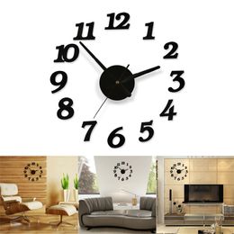 3D DIY Wall Clock Modern Design Silent Big Digital Acryl Self Adhesive Sticker for Living Room Decor 220426