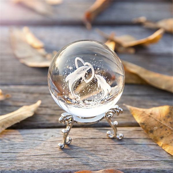 Boule de cristal de dauphin 3D, cadeaux d'artisanat, Figurine 60mm, modèle de sphère de marsouin gravé au Laser pour enfants, anniversaire, noël 244D