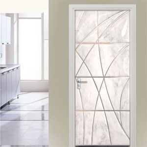 3D -deursticker PVC Waterdichte zelfklevende marmeren geometrische kunst muurschildering muurstickers woonkamer slaapkamerstickers behang 220426