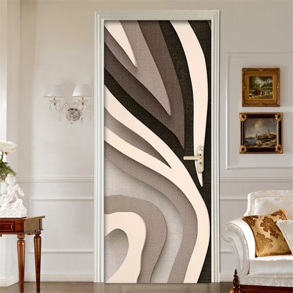3D puerta pegatinas moda rayas sala de estar dormitorio decoración del hogar PVC autoadhesivo impermeable puerta creativa etiqueta de la pared calcomanías 201009
