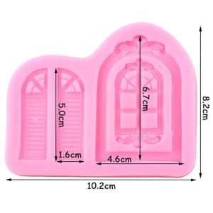 Ventana de puerta en 3D Molde de silicona marco de marco de fondant herramienta de pastel de fondant cocina diy fudge galletas de molde de chocolate yeso decoración de arcilla