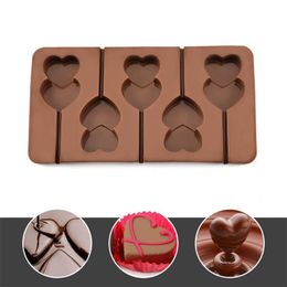 Molde de silicona para galletas de Chocolate con piruleta de doble corazón 3D, herramienta de decoración de pasteles DIY para postres, molde de gelatina, herramientas para hornear en la cocina del hogar