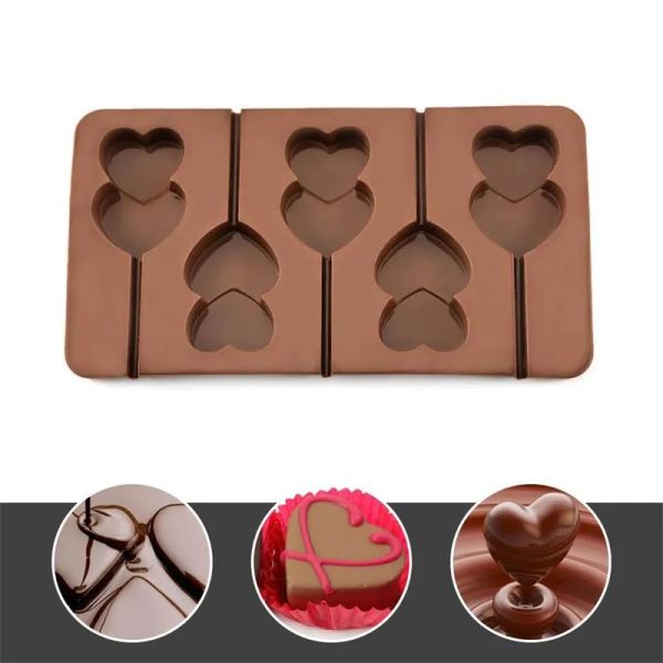 3d duplo coração pirulito chocolate silicone biscoitos molde sobremesa diy ferramenta de decoração do bolo molde de geléia cozinha em casa ferramentas de cozimento bj