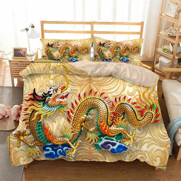Funda nórdica con dragón 3D, juego de cama con animales exóticos, edredón con tema de cultura asiática de microfibra, tamaño King para mujeres adultas y niñas 240226