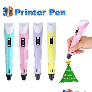 Pluma de dibujo 3D Pluma de impresora 3D de segunda generación Diy 3 paquetes Pla Filamento Artes Ding Regalo creativo para niños Diseño Pintura Carga USB W Dh8Kp