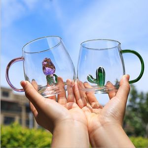 Tasse en verre à boire 3D avec une figurine d'animal mignon à l'intérieur d'un verre à vin transparent Tasse en verre à motif tridimensionnel transparent pour vin, eau, lait