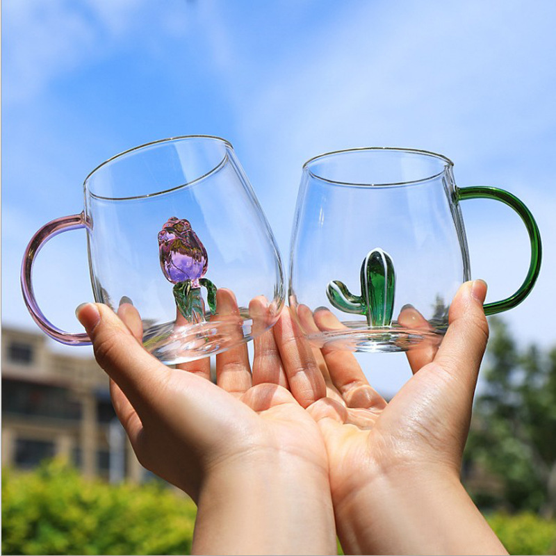 3D Drinking Glass Cup with Cute Animal Figurine Inside Clear Wine Glass Transparent Three-dimensional Pattern Glass Cup for Wine Water Milk