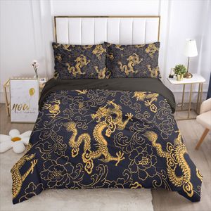 3D Dekbedekking Cover Sets Beddengoed Set Trooster Covers Bed Linnen Dubbele Single King Queen Size Chinese Dragon Design Beddengoed 210319