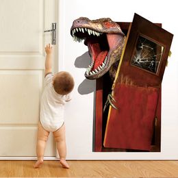 3D Effet Dinosaure Pause Porte Stickers Muraux Pour Enfants Chambres Chambre Décor À La Maison Pvc Sticker Mural Décorations Tropicales