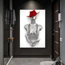 Effet 3d Metal Figure Red Hat paillette toile texturée peinture Affiches abstraites Affiches et impressions Valentin Gift Wall Art Home Decor