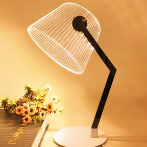 Effet 3D Vision Stéréo LED Lampe De Bureau Support En Bois Abat-Jour Acrylique Lumière LED Salon Chambre Lampe De Lecture Avec Prise USB