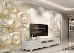 3D Reliëf Bloem Sieraden Parels Po Behang Muurschildering Woonkamer Bank TV Achtergrond Muur Decor papier peint 3d Aangepaste Grootte268u1687182