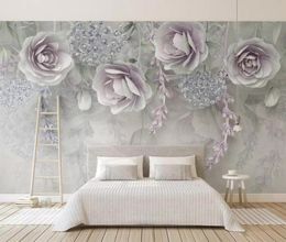 3D fleurs en relief papier peint rétro fleurs violettes murale grande fresque papier peint floral étude restaurant TV toile de fond peinture murale 7040653