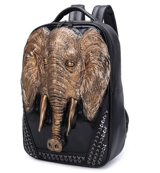 Mochila 3D en relieve para hombre, mochila de viaje Punk Rock para mujer, mochila de cuero con mueca, búho, calavera, zorro, León, mochilas con patrón, bolso de hombro escolar divertido