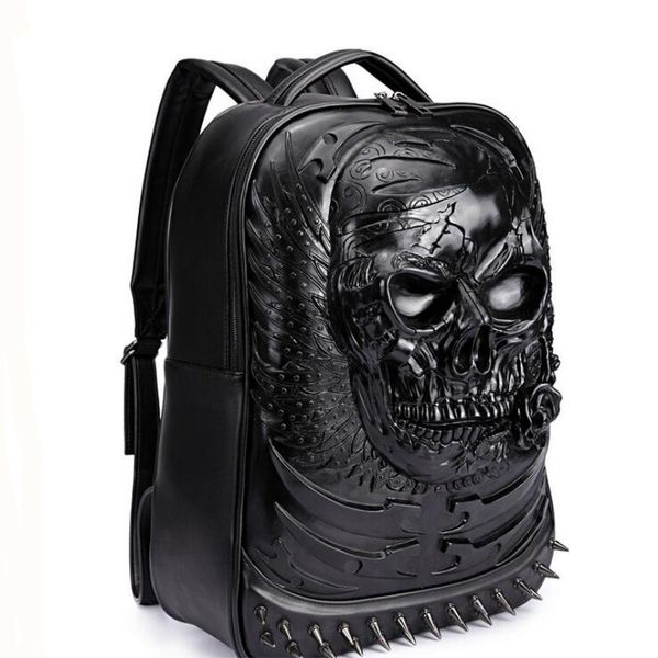 Mochila con relieve 3D para hombre, mochila de viaje con patrón de mueca Punk Rock, búho, calavera, zorro, León, mochila, bolso de hombro de colegio divertido