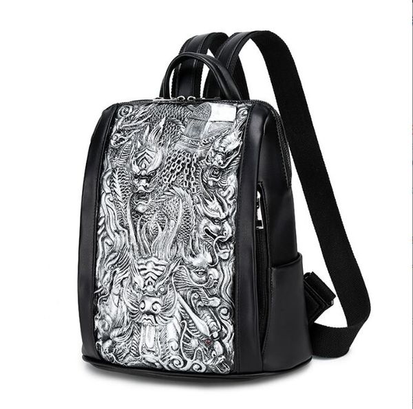 Mochila con calavera en relieve 3D para hombre y mujer, originalidad única, bolso para hombre, remache, personalidad, Cool Rock, mochila para portátil