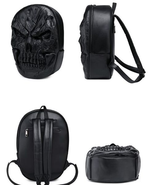 3D en relief crâne hommes sac à dos sacs originalité homme sac fantaisiste mode Cool Rock ordinateur portable cartable voyage ordinateur sac