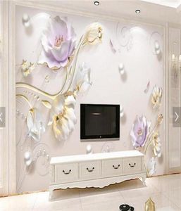 3D en relief tulipe Po papier peint Mural pour salon canapé TV fond mur Art décor papier peint papier peint peintures murales5450583822038