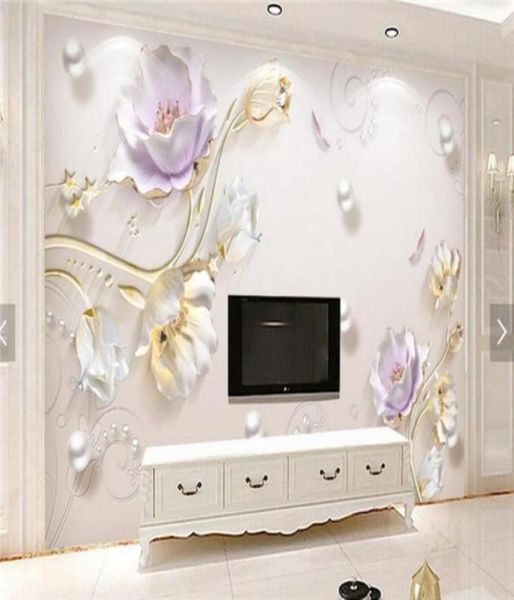 Mural de papel tapiz con flor de tulipán en relieve 3D, Mural para sala de estar, sofá, TV, Fondo, Arte de la pared Decoración, papel tapiz, murales de papel de pared 5450583822038