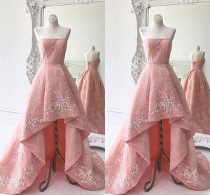 3D geborduurde formele prom jurken hoge lage roze kant strapless open rug avondjurken speciale gelegenheid jurk vrouwen lange feestjurk