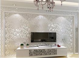 3D European Imperproping Living Room Wallpaper Bedroom canapé TV Backgroumd of Paper Paper Roll Silver Color Wall Sticker4900180