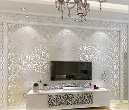 3D European Imperproof Living Wallpaper chambre de chambre canap￩ TV Backgroumd de papier peint roule argent couleur mural mural 1818831