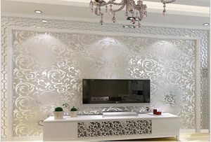 3D European Imperproof Living Wallpaper Bedroom canapé TV Backgroumd of Paper Paper Roll Silver Color Wall Sticker1797171