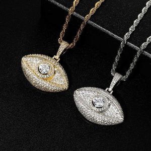 3D Eye Pendant Necklace Micro ingelegde CZ Cubic Zirkon Star dezelfde stijl trendsetter charme hiphop punk rock kettingen echte witgoud iced edelsteen sieraden Bijoux