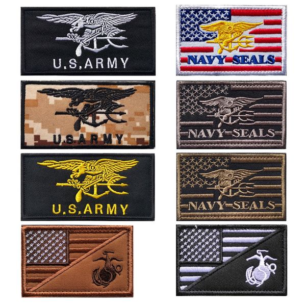 Tissu 3D Navy Seals Badges Tissu de fan de l'armée américaine Autocollants militaires Broderie Crochet et boucle de fixation Applique Drapeau américain Sac à dos Patchs tactiques