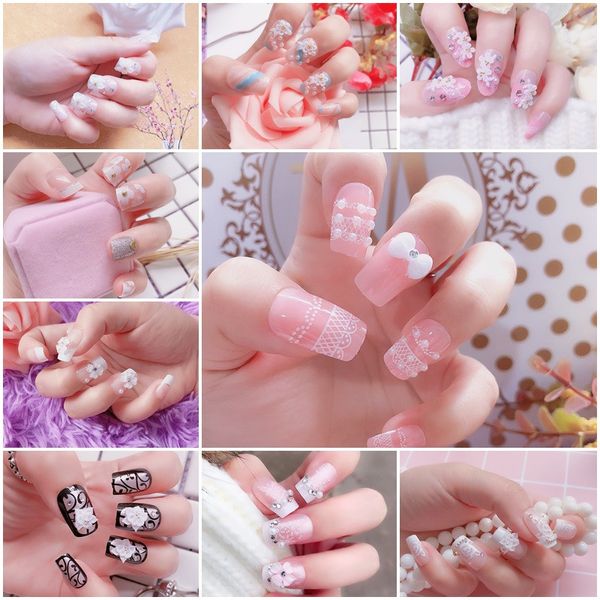Faux ongles 3D mignons français, mi-longs, pointes complètes, outil d'art des ongles de mariée, maquillage des ongles