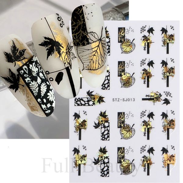 Autocollants d'ongle 3D FOULES GOLD FLORES DE COTTON DÉCLOCHES ADHESIVE MANICURE MANICURE DÉCORATIONS D'AUTOMNE TRSTZSJ 240418